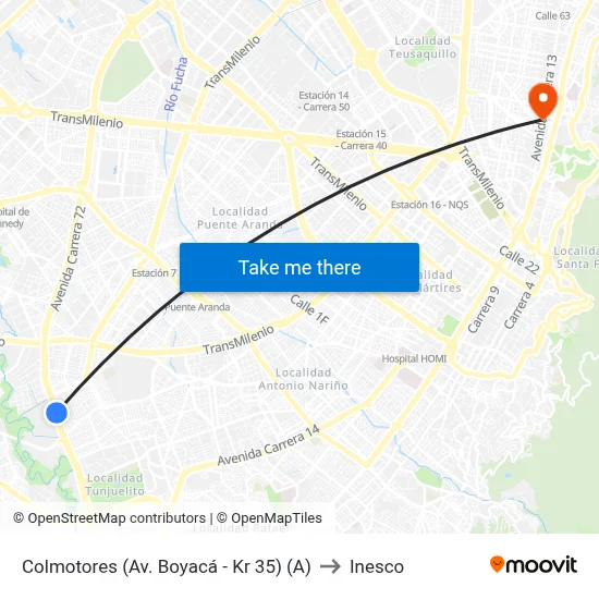 Colmotores (Av. Boyacá - Kr 35) (A) to Inesco map