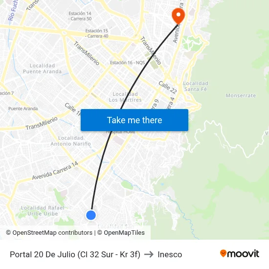 Portal 20 De Julio (Cl 32 Sur - Kr 3f) to Inesco map