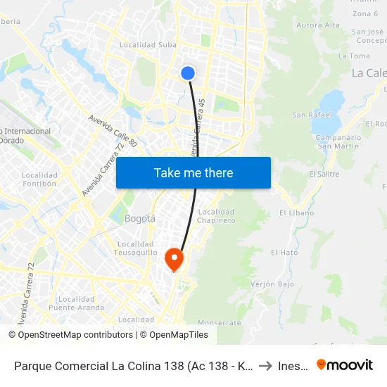 Parque Comercial La Colina 138 (Ac 138 - Kr 55) to Inesco map