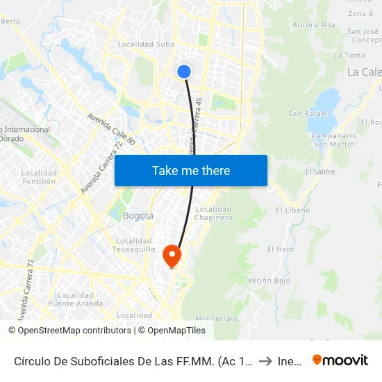 Círculo De Suboficiales De Las FF.MM. (Ac 138 - Kr 56) to Inesco map