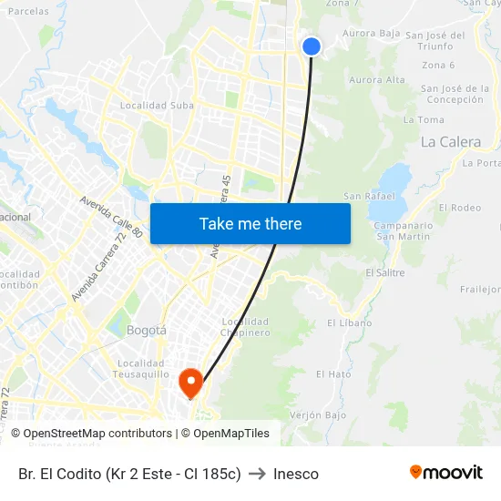 Br. El Codito (Kr 2 Este - Cl 185c) to Inesco map