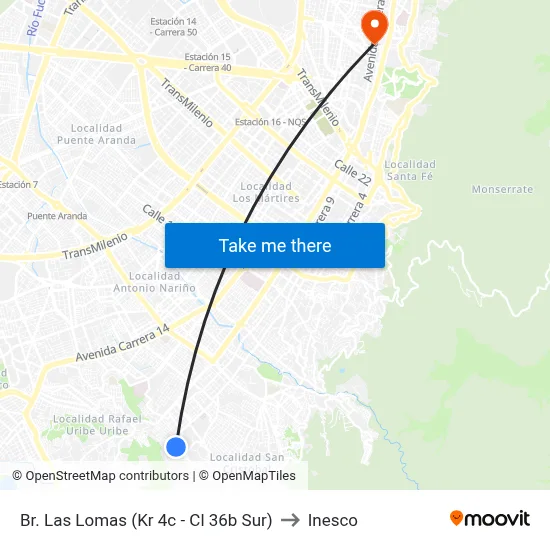 Br. Las Lomas (Kr 4c - Cl 36b Sur) to Inesco map