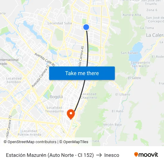 Estación Mazurén (Auto Norte - Cl 152) to Inesco map