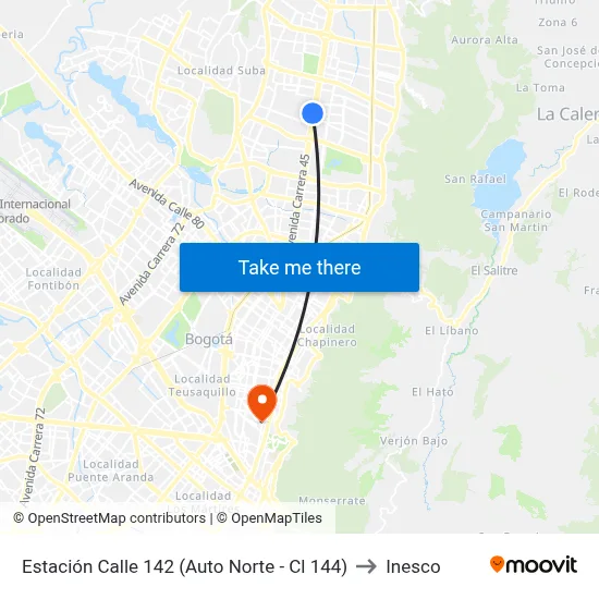Estación Calle 142 (Auto Norte - Cl 144) to Inesco map