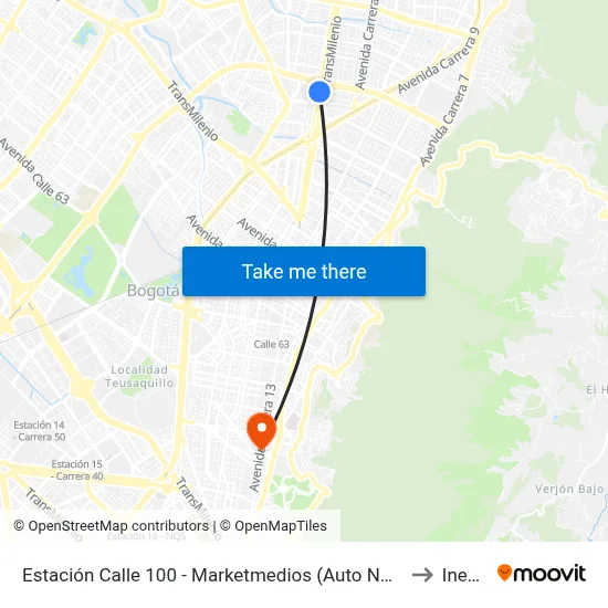 Estación Calle 100 - Marketmedios (Auto Norte - Cl 95) to Inesco map