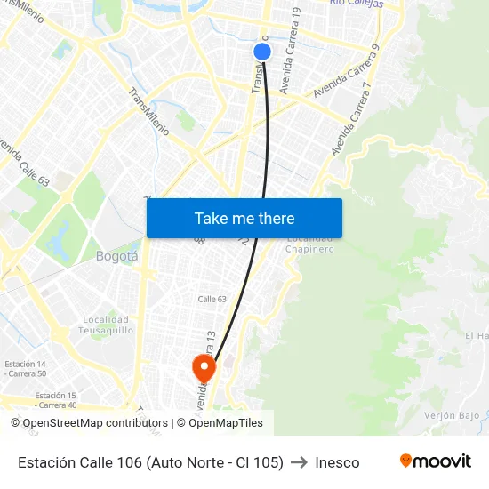Estación Calle 106 (Auto Norte - Cl 105) to Inesco map