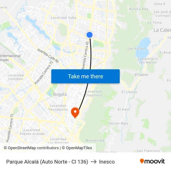 Parque Alcalá (Auto Norte - Cl 136) to Inesco map