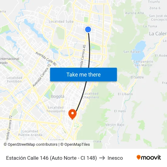 Estación Calle 146 (Auto Norte - Cl 148) to Inesco map