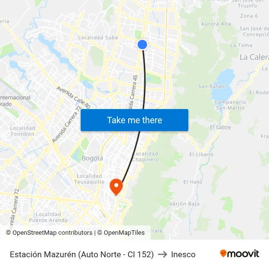 Estación Mazurén (Auto Norte - Cl 152) to Inesco map