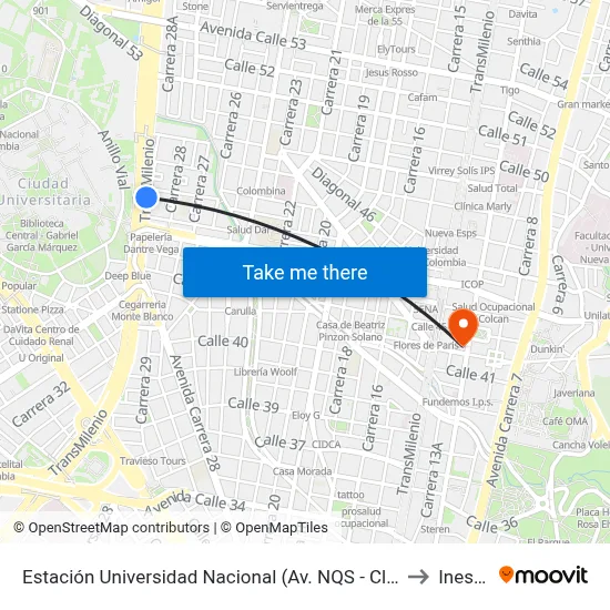 Estación Universidad Nacional (Av. NQS - Cl 45a) to Inesco map