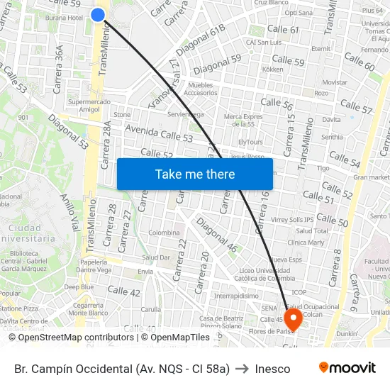Br. Campín Occidental (Av. NQS - Cl 58a) to Inesco map
