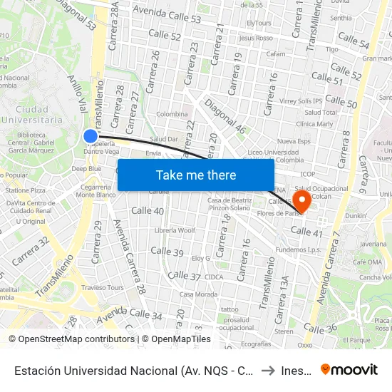 Estación Universidad Nacional (Av. NQS - Cl 45) to Inesco map