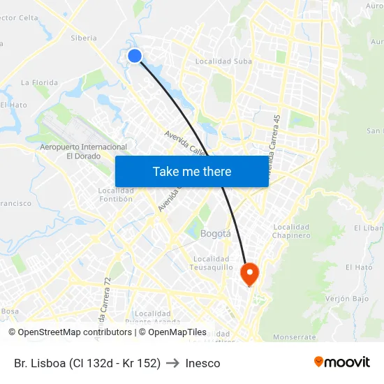 Br. Lisboa (Cl 132d - Kr 152) to Inesco map