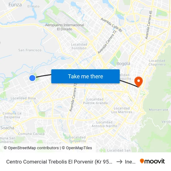 Centro Comercial Trebolis El Porvenir (Kr 95a - Cl 49c Sur) to Inesco map
