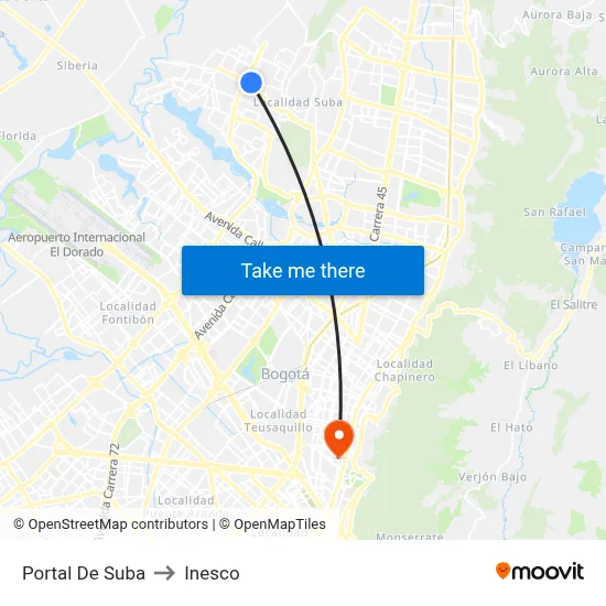 Portal De Suba to Inesco map