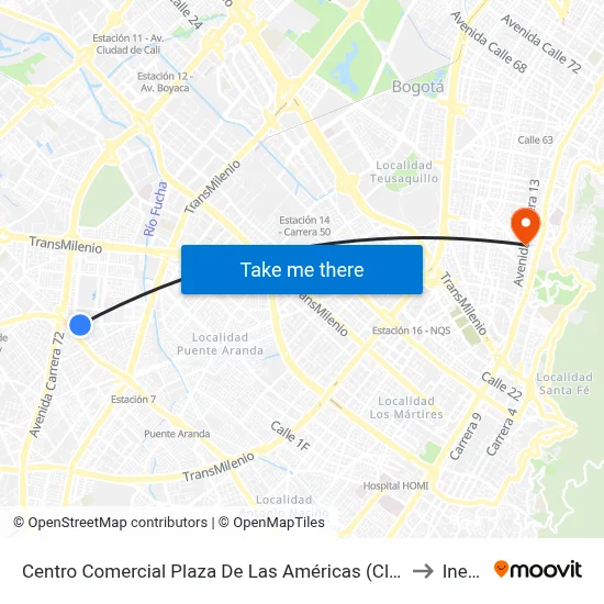 Centro Comercial Plaza De Las Américas (Cl 8 Sur - Kr 71a) to Inesco map