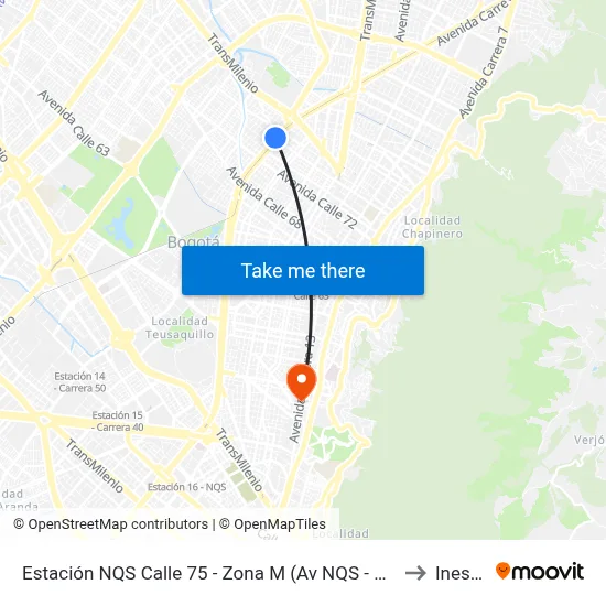 Estación NQS Calle 75 - Zona M (Av NQS - Cl 76) to Inesco map