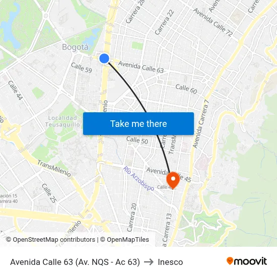 Avenida Calle 63 (Av. NQS - Ac 63) to Inesco map