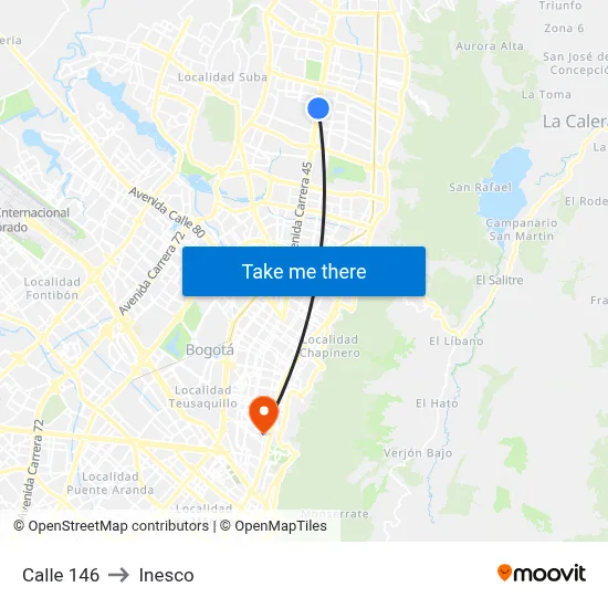 Calle 146 to Inesco map