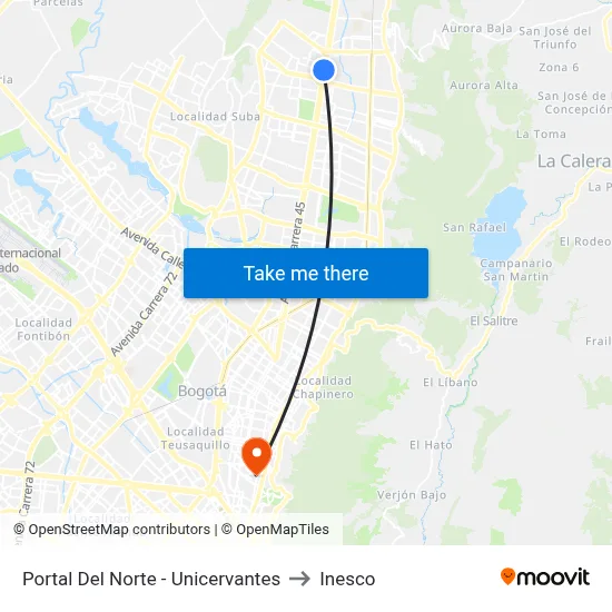 Portal Del Norte - Unicervantes to Inesco map