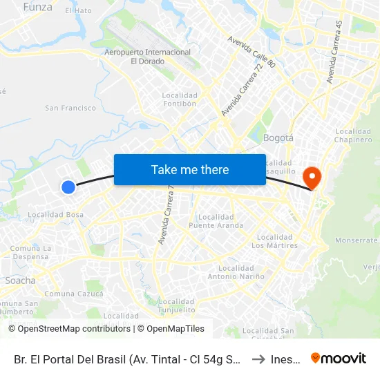 Br. El Portal Del Brasil (Av. Tintal - Cl 54g Sur) to Inesco map