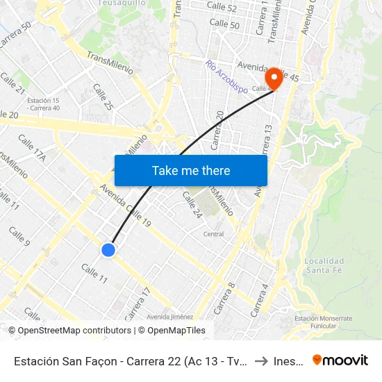 Estación San Façon - Carrera 22 (Ac 13 - Tv 22) to Inesco map