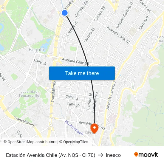 Estación Avenida Chile (Av. NQS - Cl 70) to Inesco map