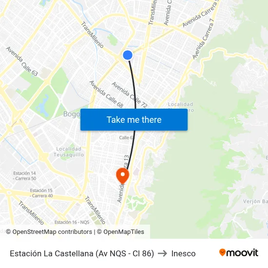 Estación La Castellana (Av NQS - Cl 86) to Inesco map