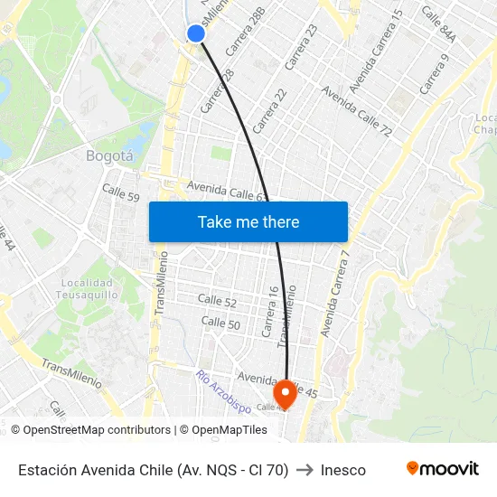 Estación Avenida Chile (Av. NQS - Cl 70) to Inesco map