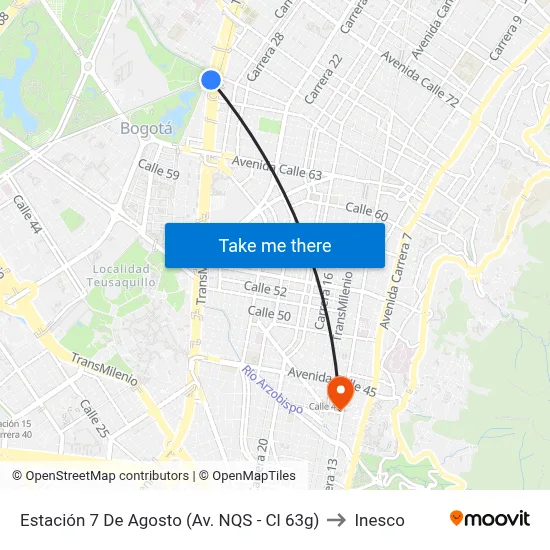 Estación 7 De Agosto (Av. NQS - Cl 63g) to Inesco map
