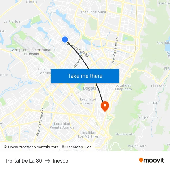 Portal De La 80 to Inesco map