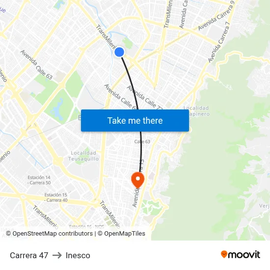 Carrera 47 to Inesco map