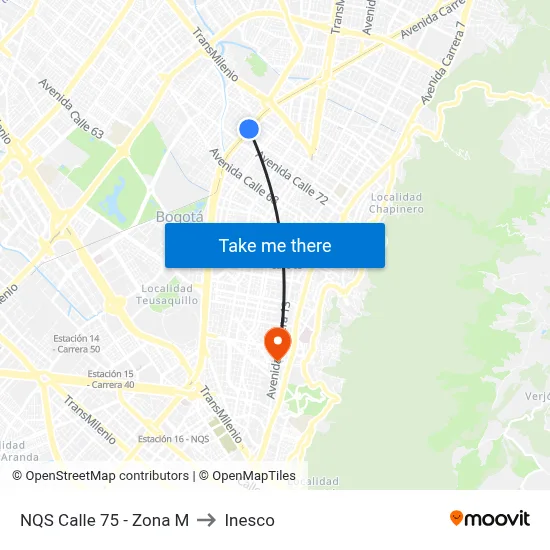 NQS - Calle 75 to Inesco map