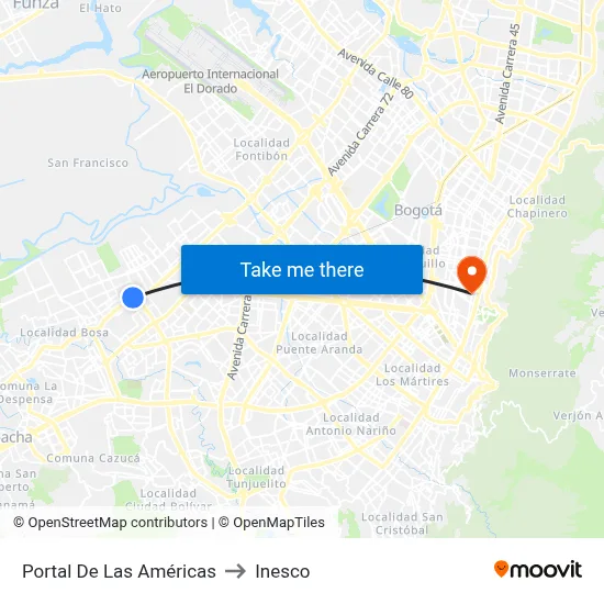 Portal De Las Américas to Inesco map