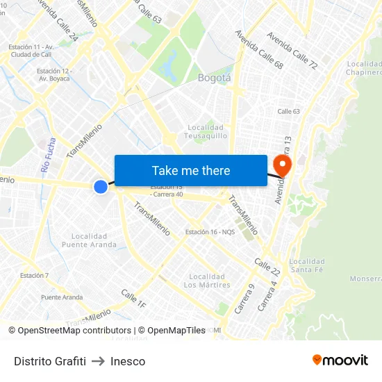 Distrito Grafiti to Inesco map