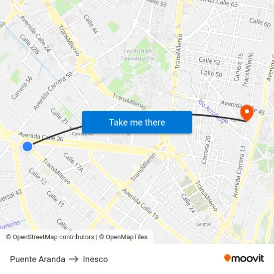 Puente Aranda to Inesco map