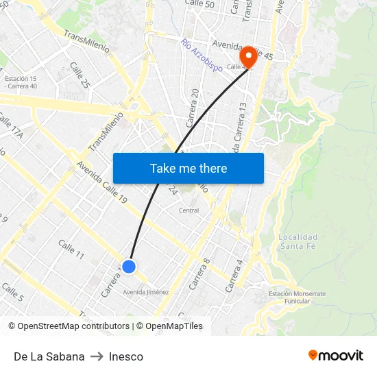 De La Sabana to Inesco map