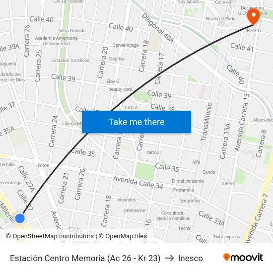 Estación Centro Memoria (Ac 26 - Kr 23) to Inesco map
