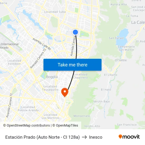 Estación Prado (Auto Norte - Cl 128a) to Inesco map