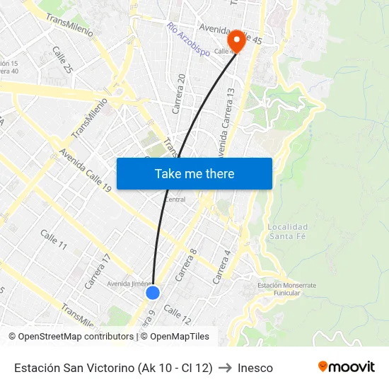 Estación San Victorino (Ak 10 - Cl 12) to Inesco map