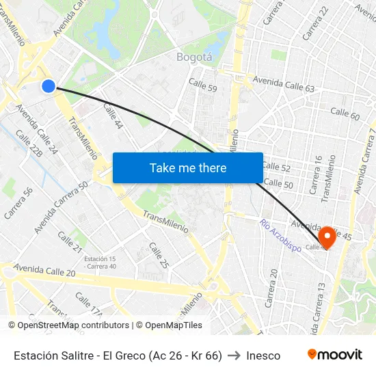 Estación Salitre - El Greco (Ac 26 - Kr 66) to Inesco map