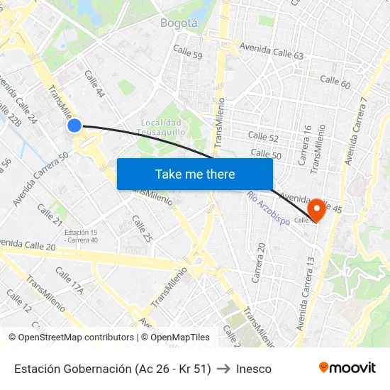 Estación Gobernación (Ac 26 - Kr 51) to Inesco map