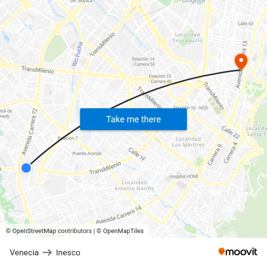 Venecia to Inesco map