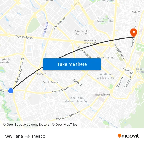 Sevillana to Inesco map