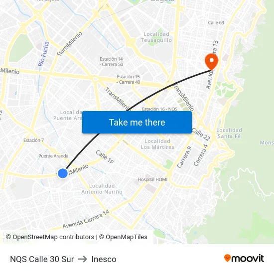 NQS Calle 30 Sur to Inesco map