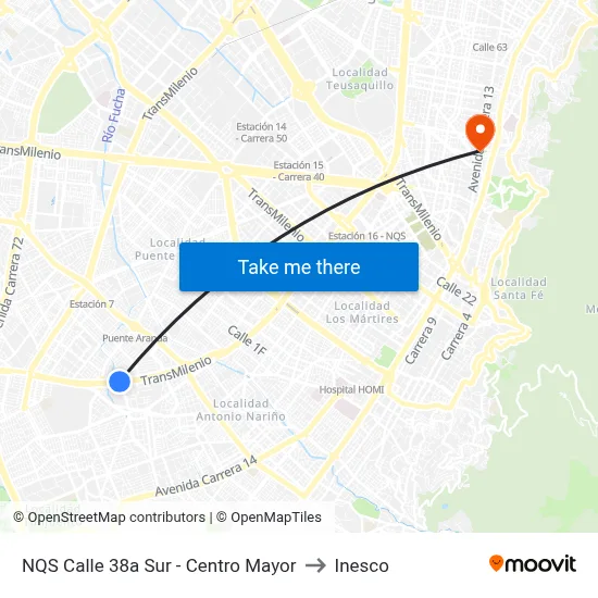 NQS Calle 38a Sur - Centro Mayor to Inesco map
