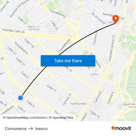 Comuneros to Inesco map