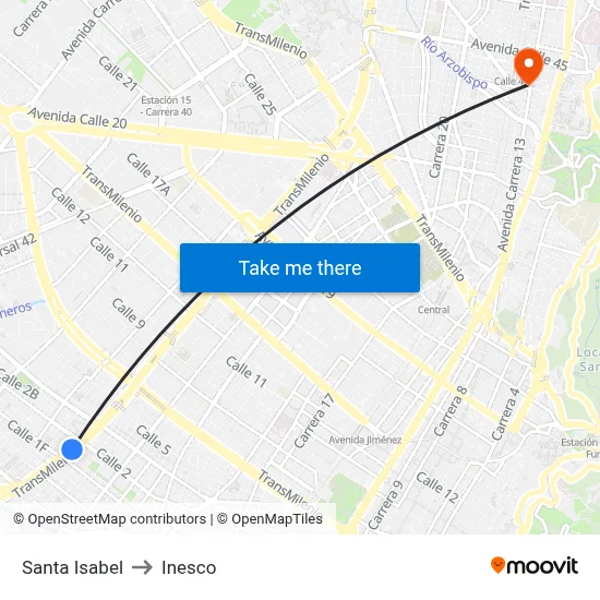Santa Isabel to Inesco map