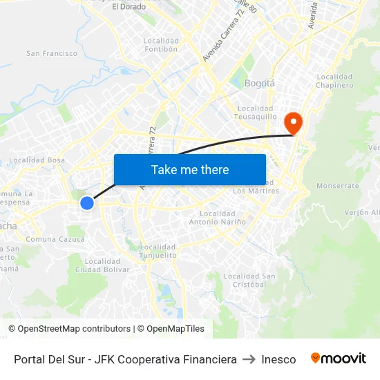 Portal Del Sur - JFK Cooperativa Financiera to Inesco map