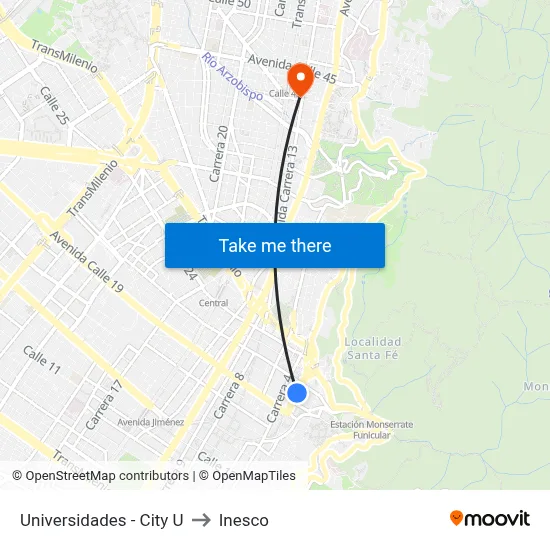 Universidades - City U to Inesco map